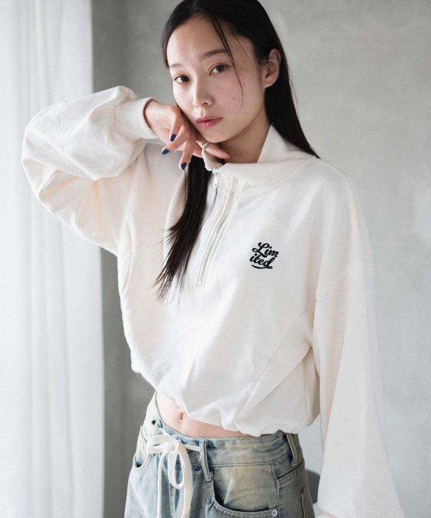 WEGO 【新色追加】ドロストデザインハーフZIPスウェット ホワイトその他