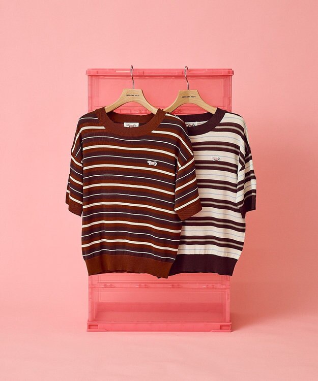 AMERICAN HOLIC 【PENNEY'S】レトロボーダー半袖ニット Orange