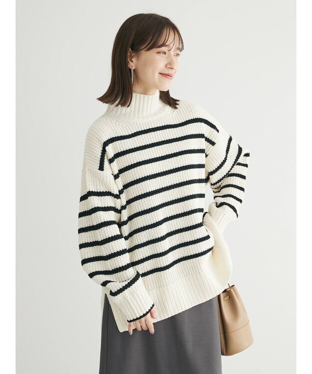 Green Parks ｍｏｋｏモール畦ニット前後差プルオーバー Border