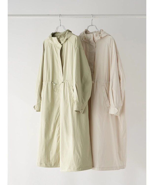 earth music&ecology テックフードロングコート Ecru