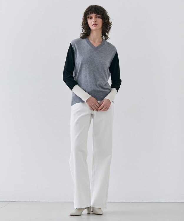 BEIGE， 【洗える・SPRiNG 3月号掲載】FICUS / デニムワイドストレートパンツ White