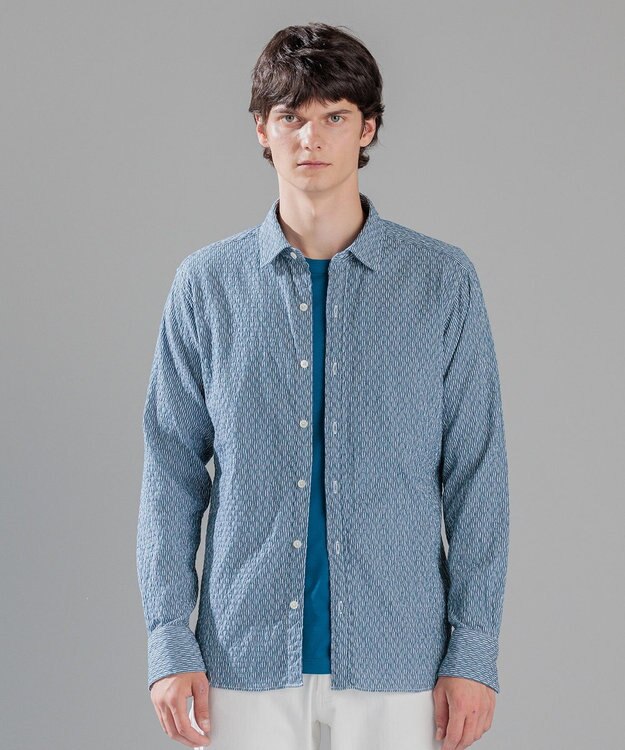 JOSEPH HOMME トライジャガード ストライプ ストレッチ    レギュラーカラーシャツ ダルブルー系1