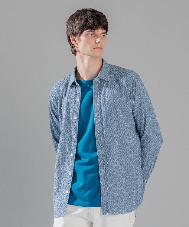 JOSEPH HOMME トライジャガード ストライプ ストレッチ    レギュラーカラーシャツ ダルブルー系1