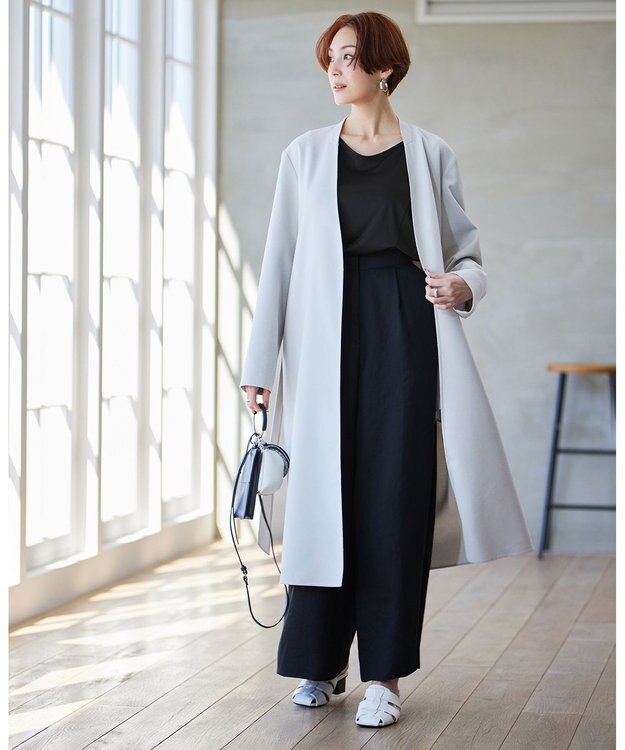 ICB 【洗える】トリアセサテンスムース 5分袖プルオーバー ネイビー系