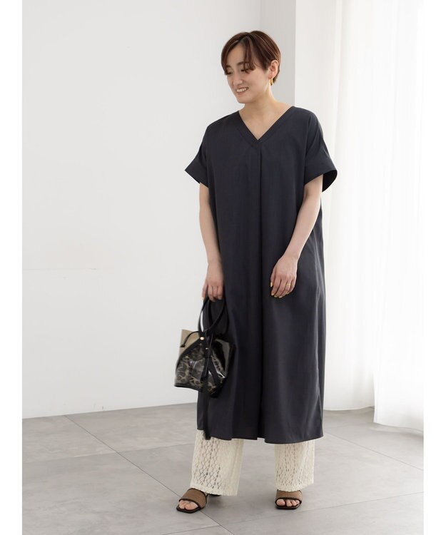 Te chichi 麻調サックワンピース ブラック