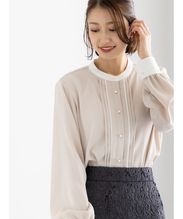 Te chichi パール釦フロントタックブラウス ベージュ