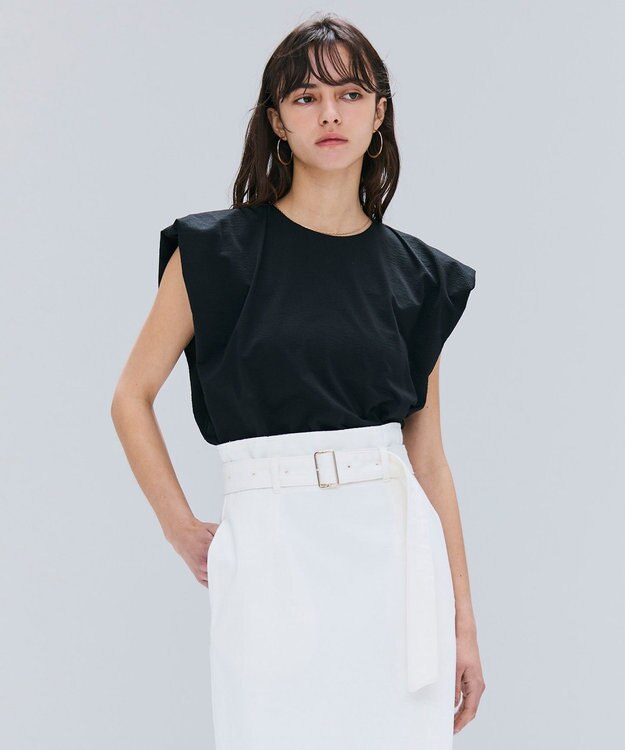 BEIGE， 【洗える】SCALA / コットンリネンボリュームスリーブトップス Black