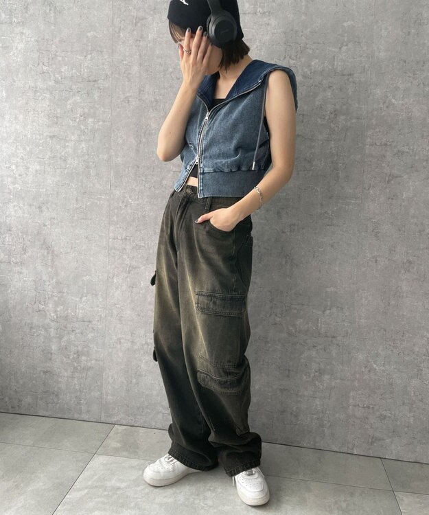 WEGO ヴィンテージウォッシュWジップN／Sパーカー デニム