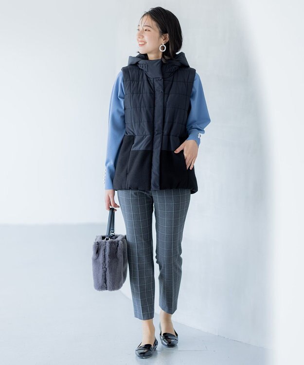 組曲 【中綿・軽羽織】フード付きパディングベスト ブラック系