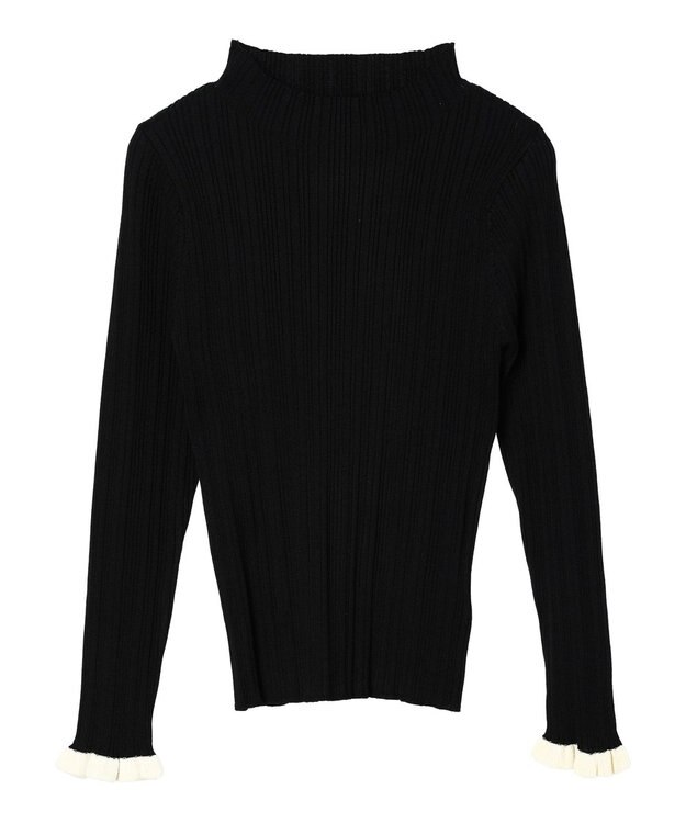 earth music&ecology 配色フリルニットプルオーバー Black