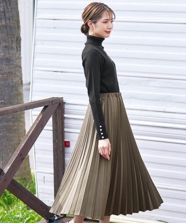 Tiaclasse 【洗える】タートルボタンニットトップス ブラック