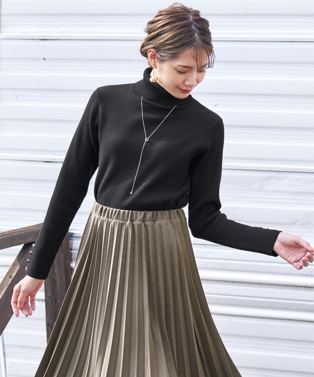 Tiaclasse 【洗える】タートルボタンニットトップス ブラック