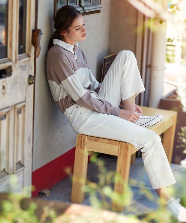 23区 【SLOW】コンパクトシングルジャージー ラガーシャツ モカ×アイボリー