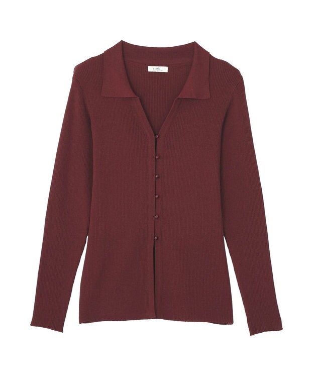 earth music&ecology スキッパー衿リブカーディガン Bordeaux