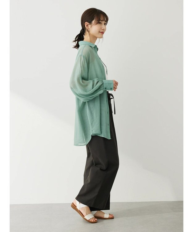 Green Parks 綿麻混イージーワイドパンツ Dark Gray