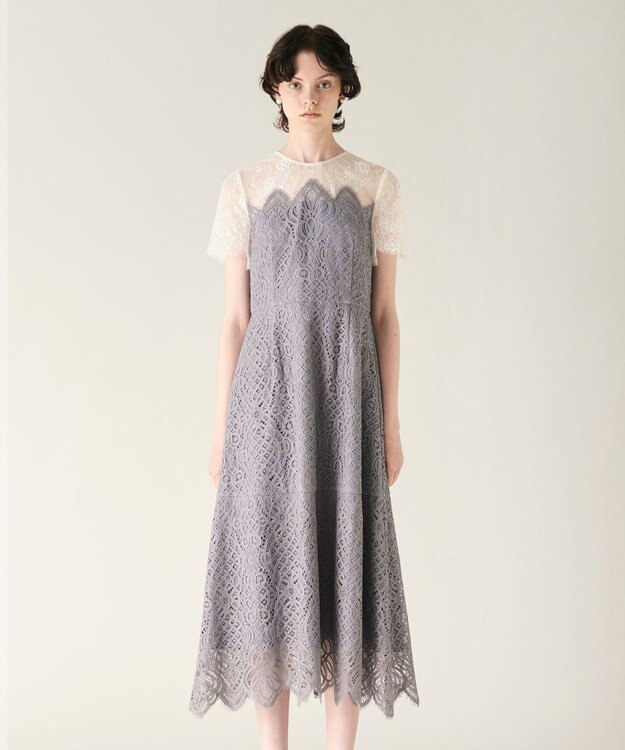 GRACE CONTINENTAL レース切替フレアドレス グレー