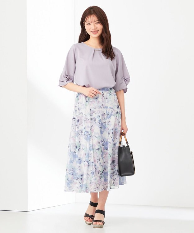 ANY SIS 【洗える】アクアフローラル スカート ブルー系