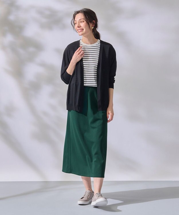 ANY L 【洗濯機可/ウエストゴム】Ａラインジャージースカート グリーン