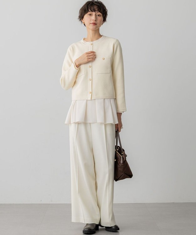 23区 【洗える】ベロアニット カーディガン アイボリー系