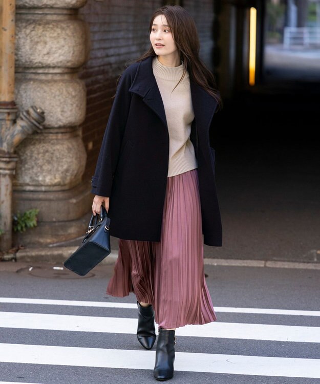 ANY SIS S ウールライクスタンドカラー ミドルコート ネイビー