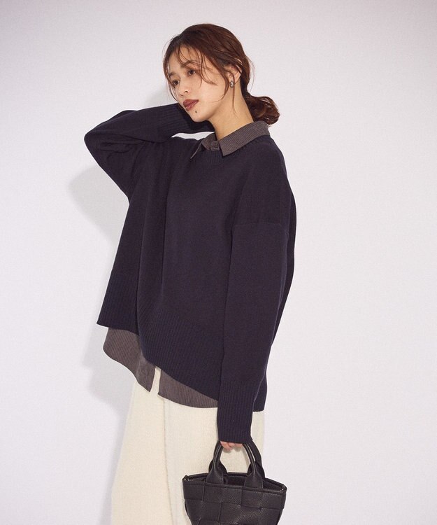 Green Parks ふわもっちニットプルオーバー Navy