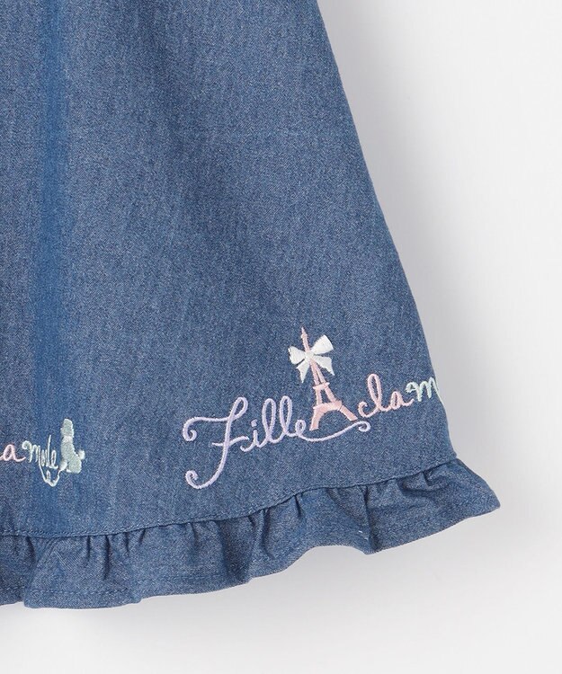 ANY KIDS 裾 ロゴ刺繍 スカパン デニムブルー