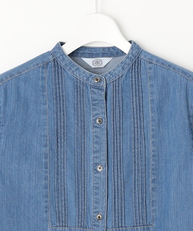 J.PRESS LADIES 【洗える・セットアップ対応】5ozバージラコンパクト ピンタック ブラウス ダルブルー系