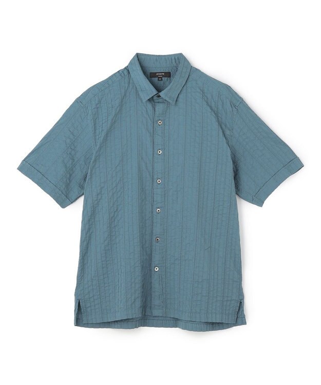 JOSEPH HOMME 【新素材】タックドビーストレッチ 　レギュラーカラー半袖シャツ ダルブルー系