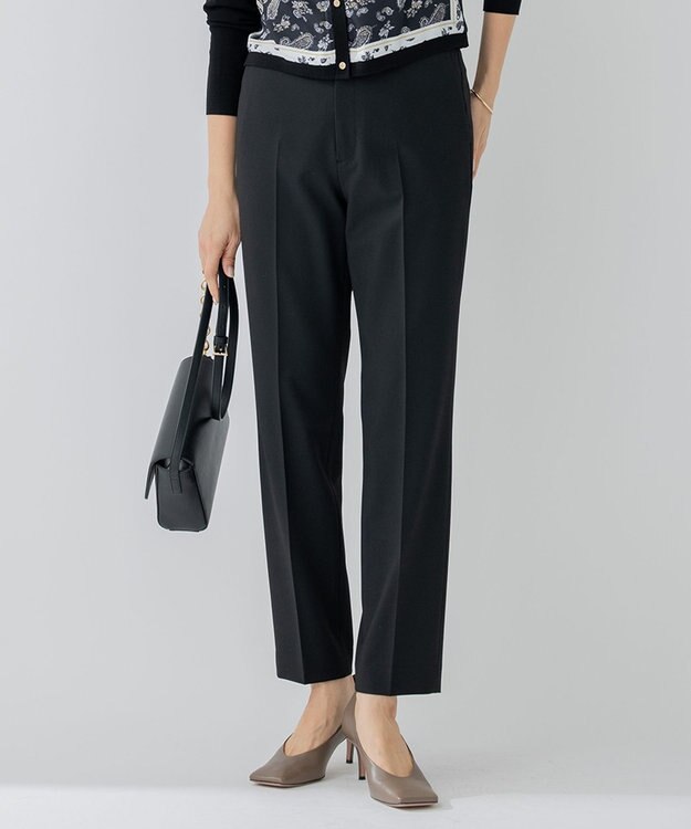 23区 L 【洗える】ストレッチツイル センタープレス パンツ ブラック系