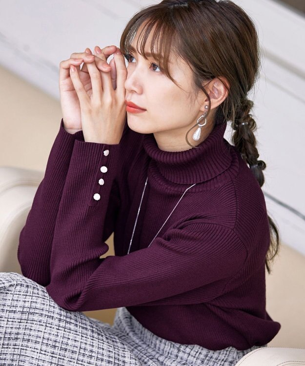 Tiaclasse 【洗える】タートルボタンニットトップス パープル