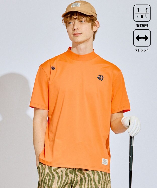 PW CIRCULUS 【吸水速乾 / ストレッチ】【MEN】ストレッチメッシュカノコ ベンチレーションモックT ゴルフ オレンジ系