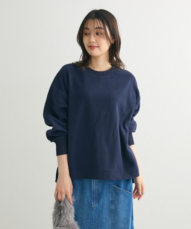 Green Parks フリース袖リブドッキングプルオーバー Dark Navy