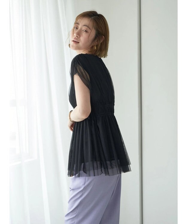 YECCA VECCA チュールギャザーブラウス Brown