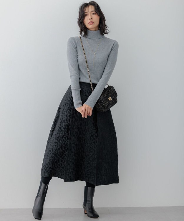 23区 L 【洗える】エクラジャカード コクーン スカート ブラック系