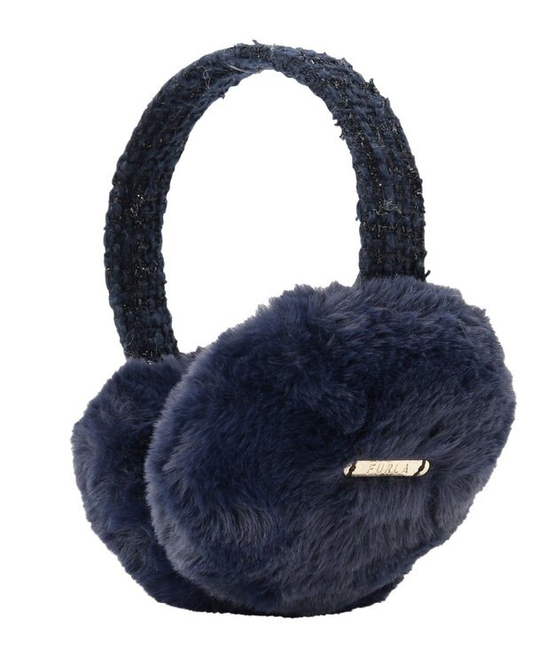 MOONBAT FURLA フェイクファーイヤマフ ツイードアーム ネイビーブルー