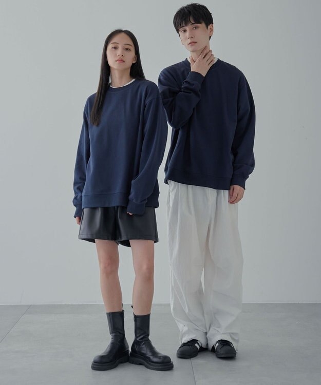 WEGO 【ユニセックス着用ITEM/裏起毛】リラックスフィットスウェットプルオーバー ネイビー