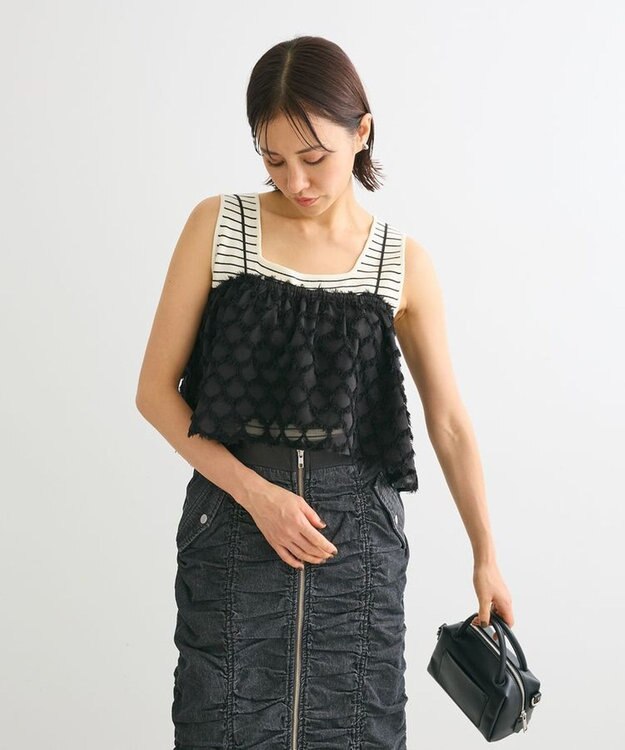 Green Parks ノースリーブスクエアニットプルオーバー Border