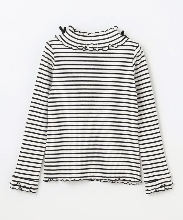 ANY KIDS 襟リボンカットソー ブラック×オフホワイト（ボーダー）