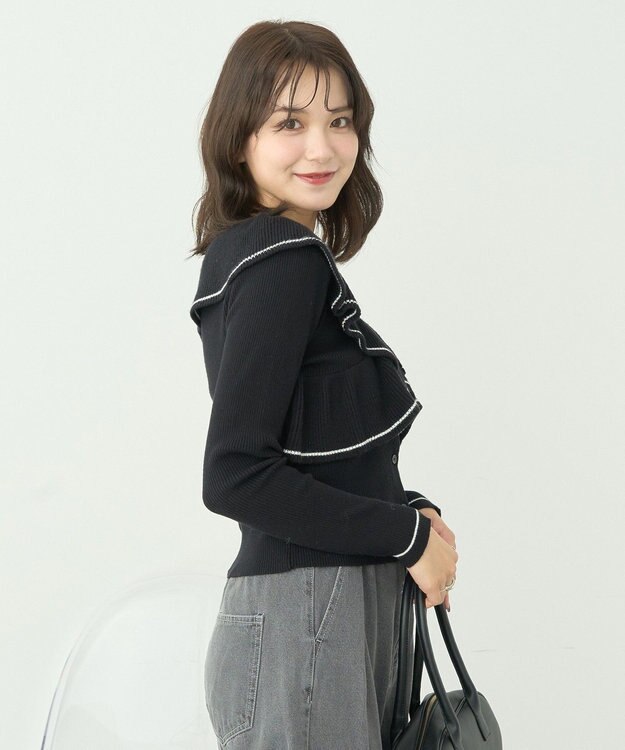 earth music&ecology Ｖネックフリルニットカーディガン Black