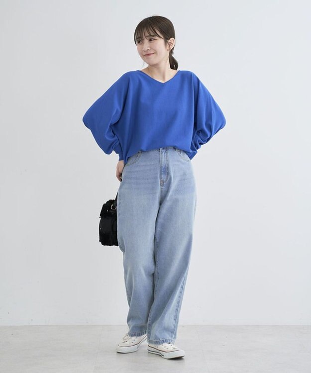 Green Parks 洗える　Ｖネックドルマンニットプルオーバー Blue