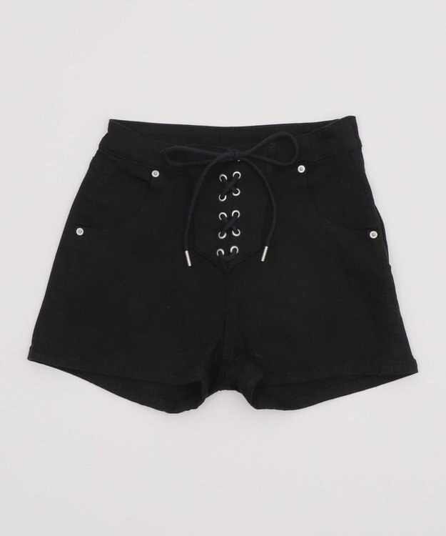 WEGO レースアップデニムショートパンツ ブラック