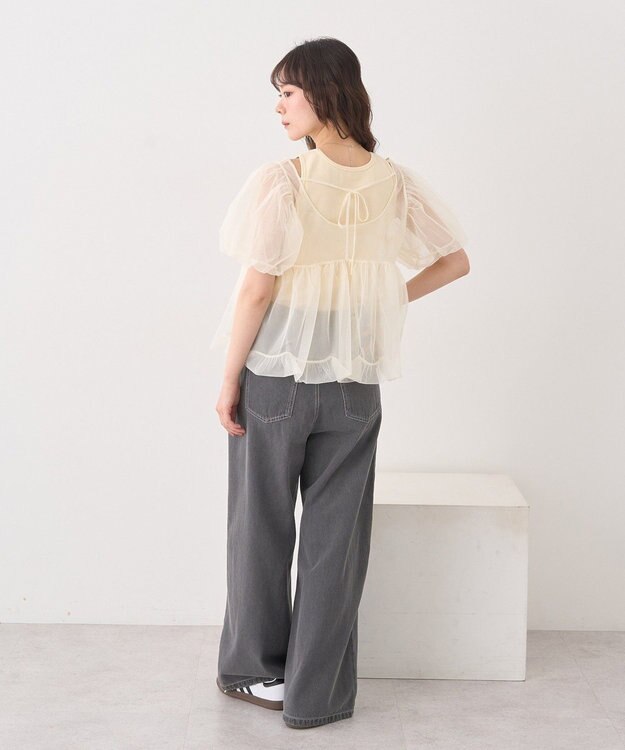 earth music&ecology ＳＥＴ２点チュールバルーンブラウス＋ロゴタンク Ivory