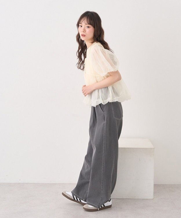 earth music&ecology ＳＥＴ２点チュールバルーンブラウス＋ロゴタンク Ivory