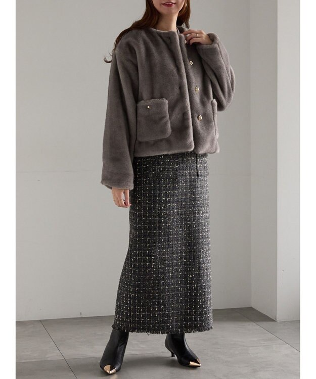 Te chichi ツィードロングナロースカート《2025winter catalog item》 チャコールグレー