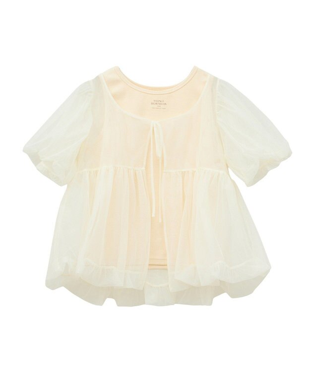 earth music&ecology ＳＥＴ２点チュールバルーンブラウス＋ロゴタンク Ivory