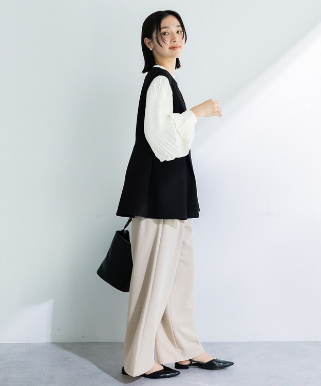 Green Parks 楽ちんリップルペプラムベスト Black