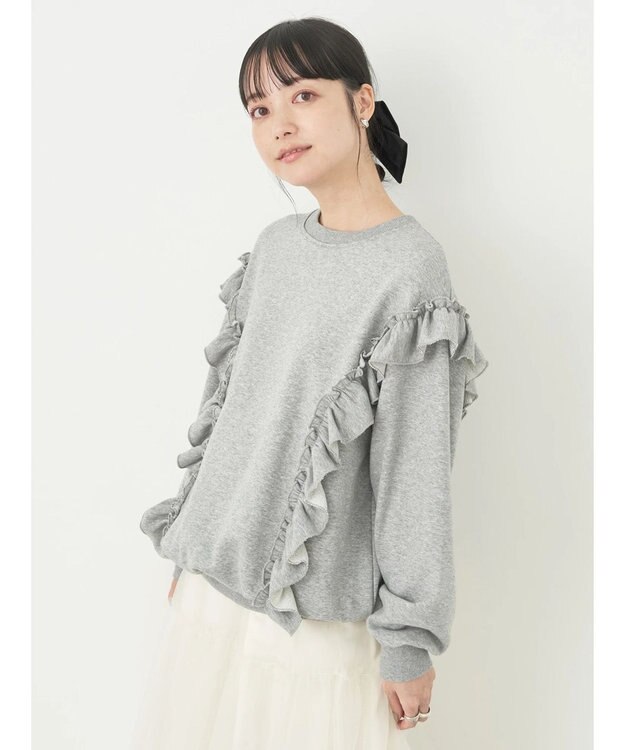 earth music&ecology フリルスウェットプルオーバー Light Gray