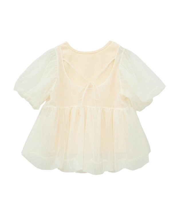 earth music&ecology ＳＥＴ２点チュールバルーンブラウス＋ロゴタンク Ivory