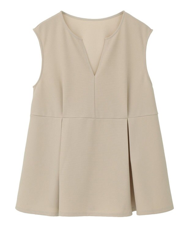 Green Parks 楽ちんリップルペプラムベスト Light Beige