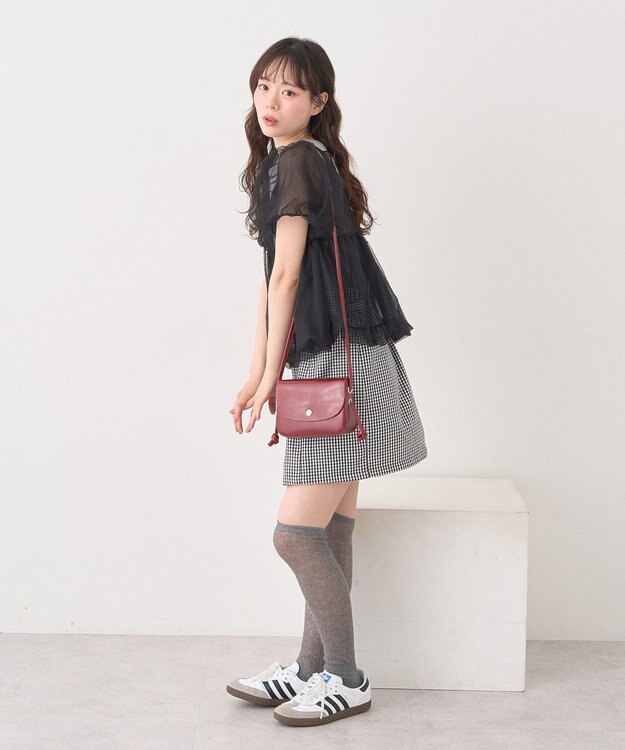 earth music&ecology ＳＥＴ２点チュールバルーンブラウス＋ロゴタンク Black